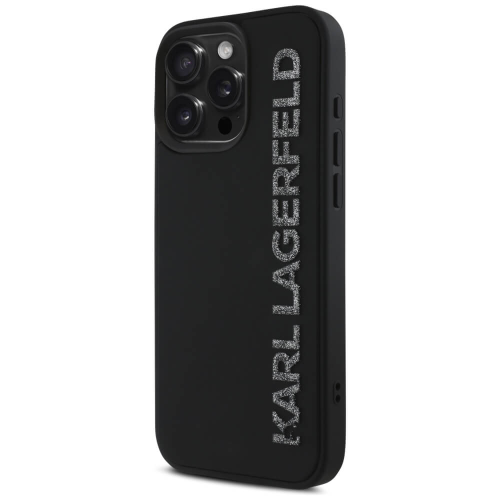 Karl Lagerfeld iPhone 16 Pro - HC 3D Rubber Elongated Glitter - Σκληρή Θήκη με Πλαίσιο Σιλικόνης - Black - KLHCP16LRBKGVCK