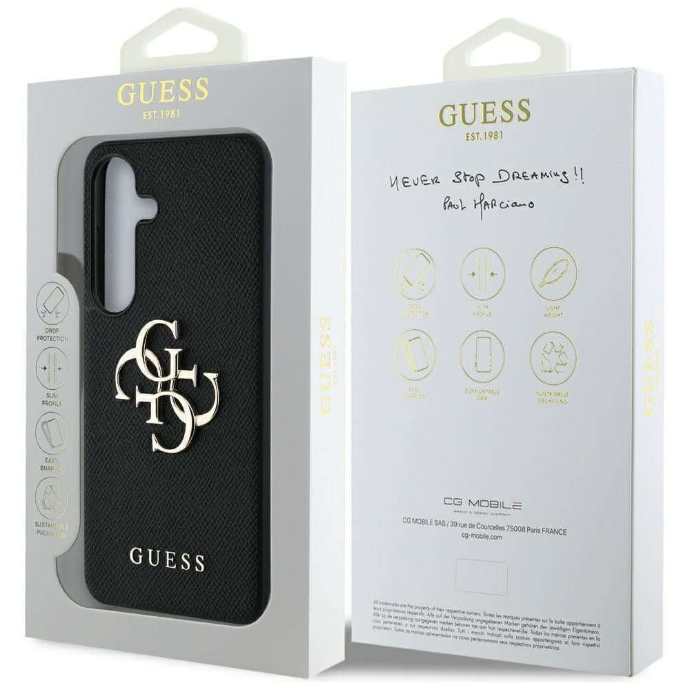 Guess Samsung Galaxy S25 Plus - Grained Big 4G Logo Small Classic Logo - Σκληρή Θήκη με Επένδυση από Οικολογικό Δέρμα - Black - GUHCS25MPGT4MBK