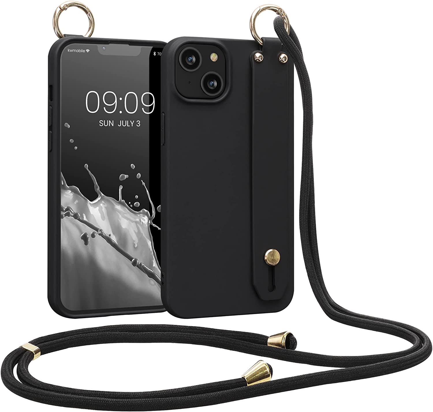 KW iPhone 14 Plus Θήκη Σιλικόνης TPU με Λουράκι και Finger Holder - Black - 59096.01