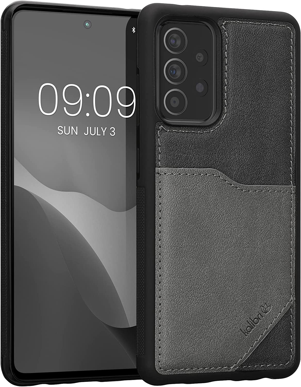 Kalibri Samsung Galaxy A52 / A52 5G / A52s 5G Σκληρή Θήκη με Επένδυση Συνθετικού Δέρματος και Υποδοχή για Κάρτα - Grey / Light Grey - 59487.22