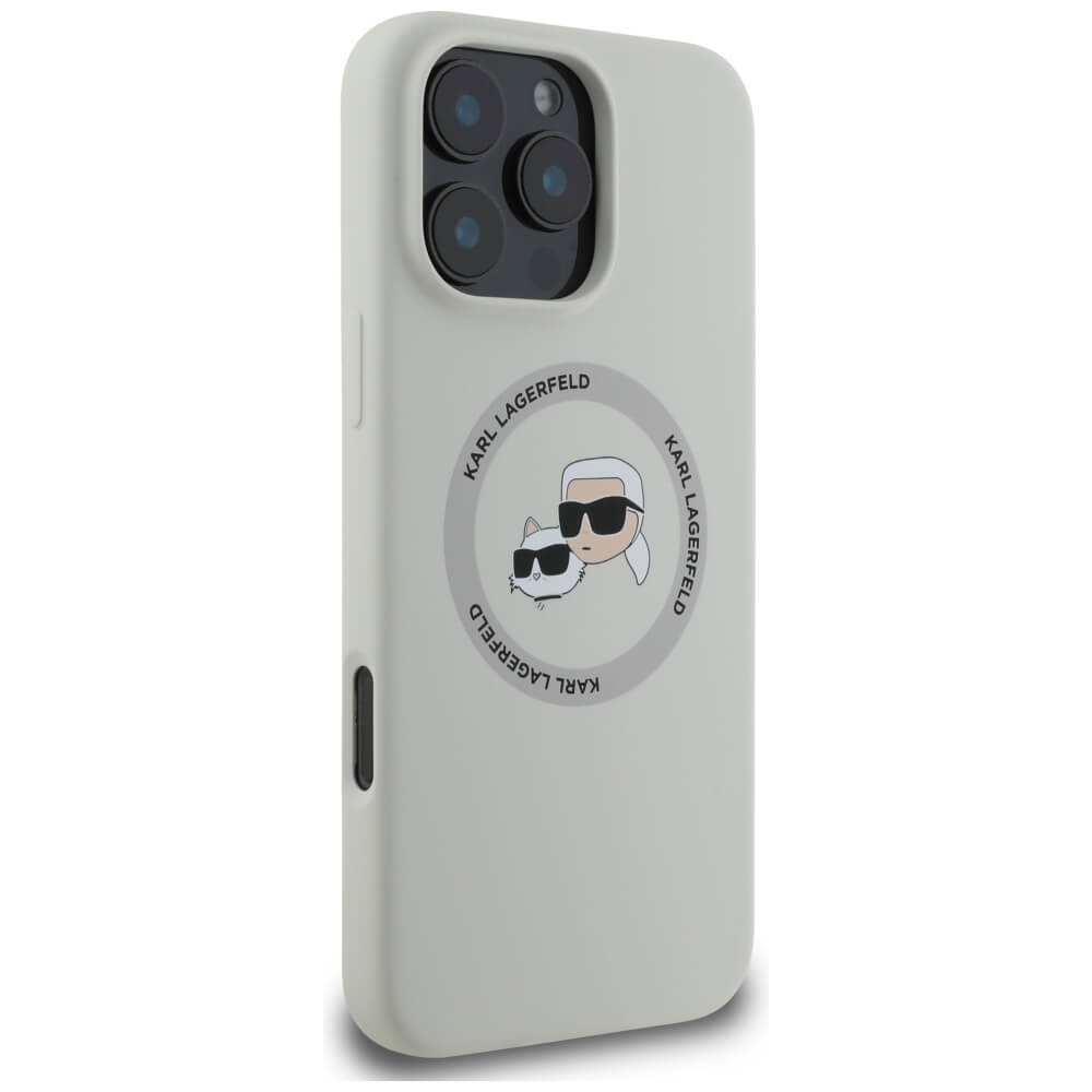 Karl Lagerfeld iPhone 16 Pro - Silicone Double Heads and Circle - Σκληρή Θήκη Σιλικόνης με MagSafe - Beige - KLHMP16LSKCHTCE