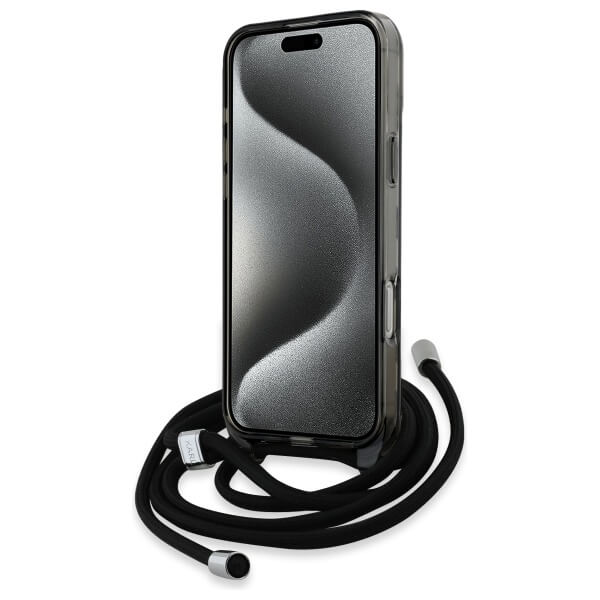 Karl Lagerfeld iPhone 16 Pro Max - IML Crossbody Monogram Karl and Choupette Head - MagSafe Σκληρή Θήκη με Πλαίσιο Σιλικόνης και Λουράκι - Black - KLHMP16XHCKCKLCK