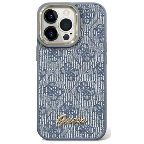 Guess iPhone 14 Pro Max 4G Vintage Gold Logo Σκληρή Θήκη με Πλαίσιο Σιλικόνης - Blue - GUHCP14XHG4SHB
