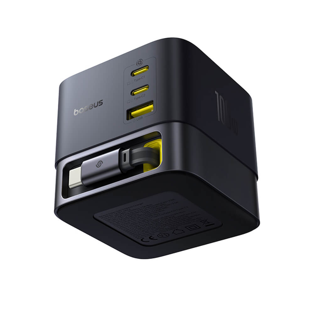 Baseus Super GaN Βάση Φόρτισης με 3 Θύρες Type - C και 1 Θύρα USB με Ενσωματωμένο Καλώδιο Type - C 1.5m - Cosmic Black