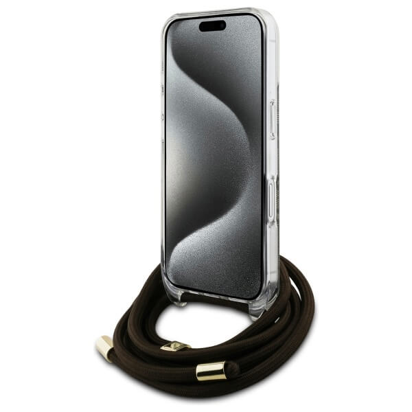 Guess iPhone 16 - Crossbody Cord 4G Print - Σκληρή Θήκη με Πλαίσιο Σιλικόνης και Λουράκι - Brown - GUHCP16SHC4SEW