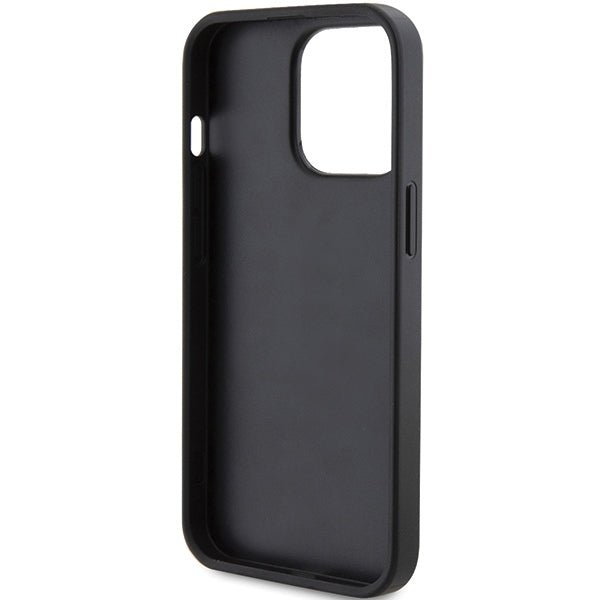 Guess iPhone 15 Pro Max - 4G Triangle Metal Logo Σκληρή Θήκη με Επένδυση Συνθετικού Δέρματος και Πλαίσιο Σιλικόνης - Black - GUHCP15XPG4GPK