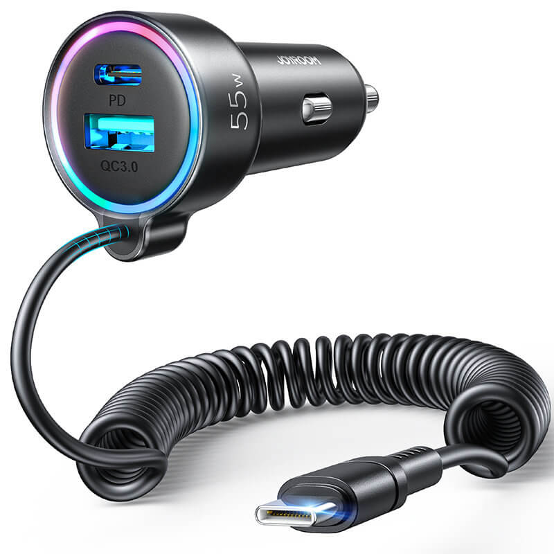 Joyroom JR - CL07 3in1 Fast Car Charger Φορτιστής Αυτοκινήτου με Καλώδιο Type C 1.5m 55W - Black