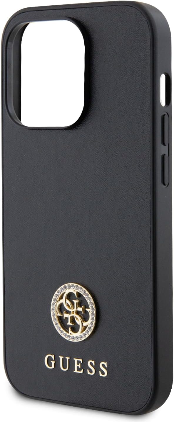 Guess iPhone 15 Pro Max 4G Strass Metal Logo Θήκη με Επένδυση Συνθετικού Δέρματος - Black - GUHCP15XPS4DGPK