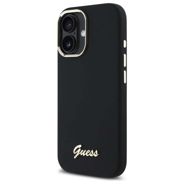 Guess iPhone 16 - Silicone Script Metal Logo and Frame - Σκληρή Θήκη με Πλαίσιο Σιλικόνης - Black - GUHCP16SSMBSLK