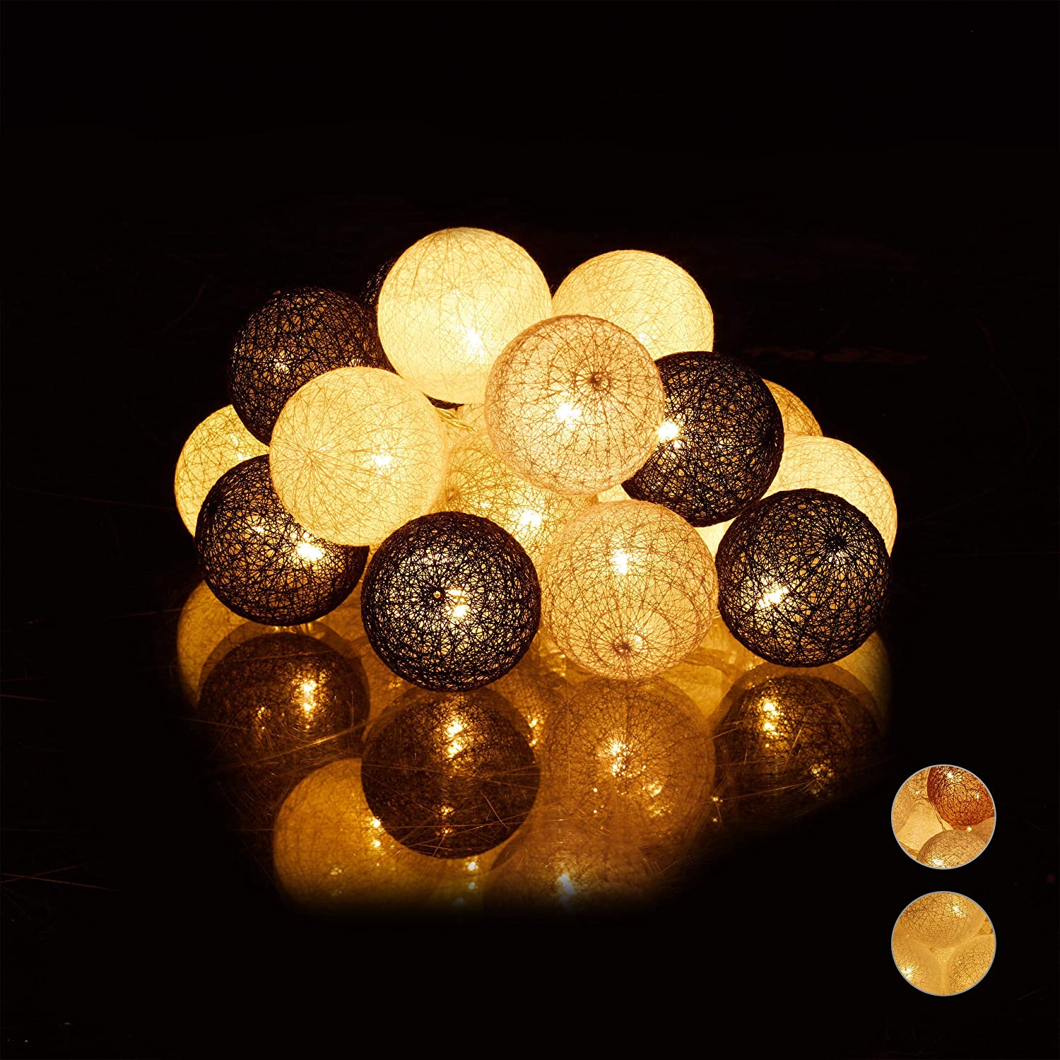 Relaxdays Σετ με 20 Φωτάκια - Μπάλες με Φωτισμό LED - White / Gray / Black - 4052025942878