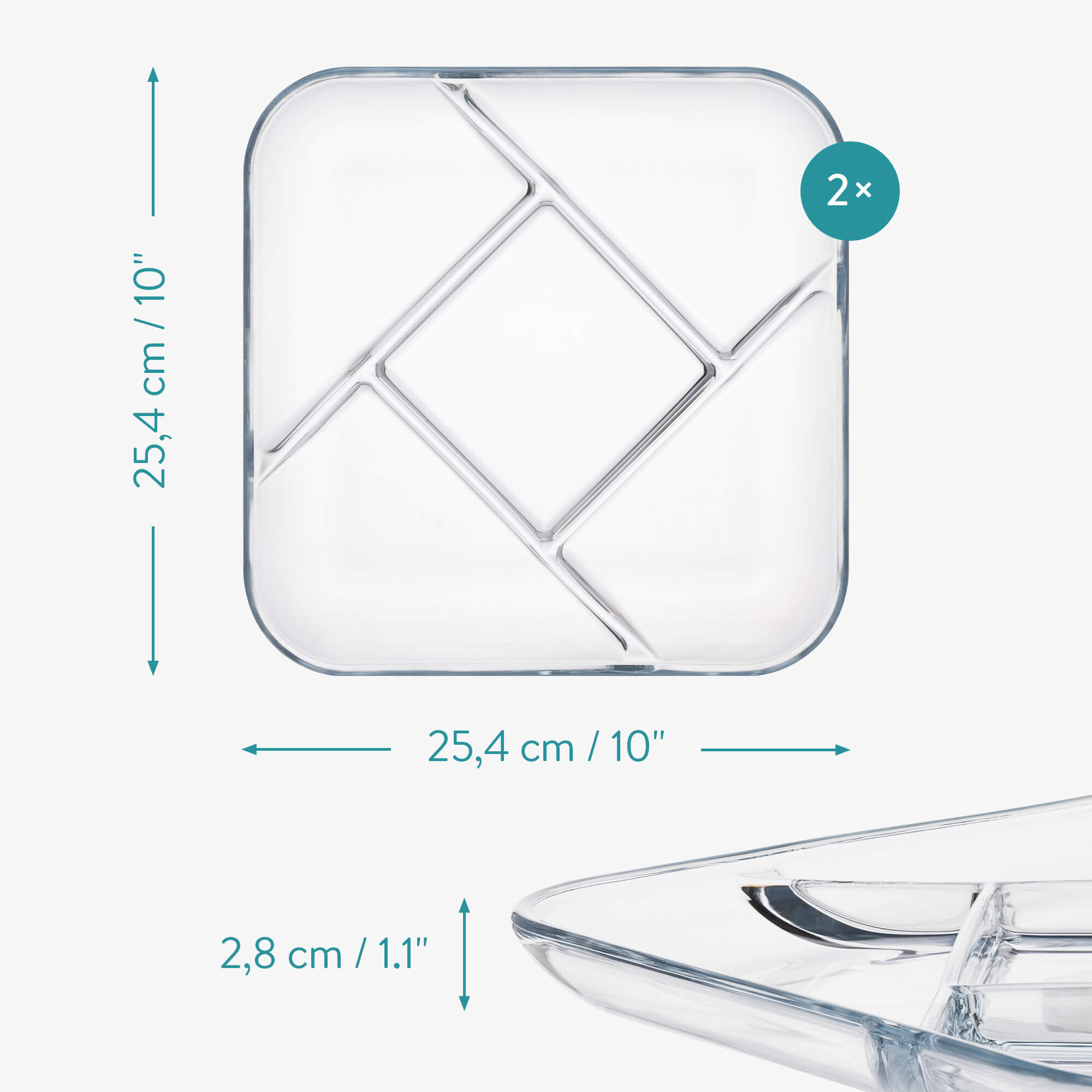 Navaris Σετ με 2 Γυάλινα Πιάτα με Διαχωριστικά - Διάφανα / Blue - 55919.02