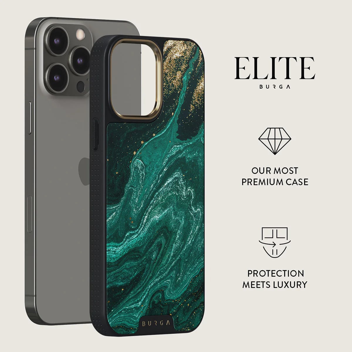 Burga iPhone 15 Pro Max Elite MagSafe Σκληρή Θήκη με MagSafe - Gold - Emerald Pool