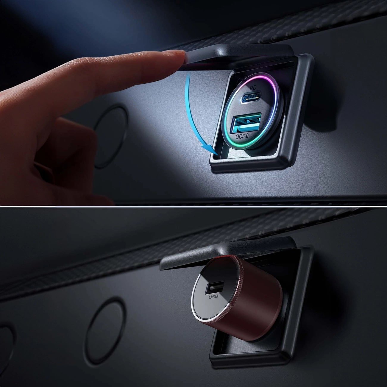 Joyroom Mini Φορτιστής Αυτοκινήτου Γρήγορης Φόρτισης με 1 Θύρα USB και 1 Θύρα Type - C PD 60W QC 3.0 - Black - JR - CCN04