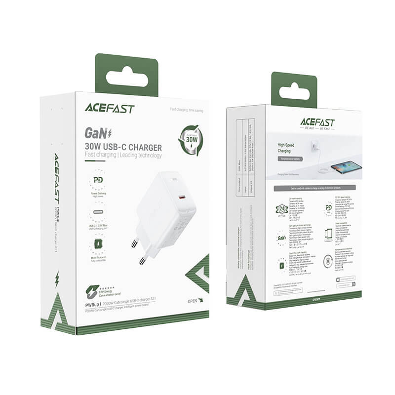 Acefast A21 Οικιακός Φορτιστής Γρήγορης Φόρτισης Type - C 30W - White
