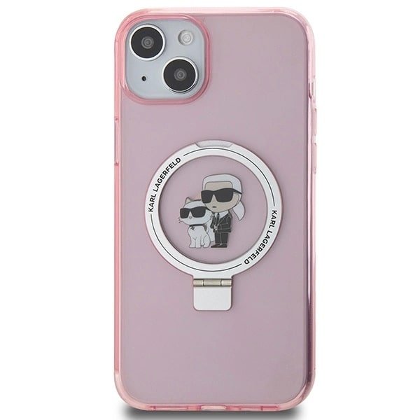 Karl Lagerfeld iPhone 15 Ring Stand Karl and Choupette MagSafe Σκληρή Θήκη με Πλαίσιο Σιλικόνης και MagSafe - Διάφανη / Pink - KLHMP15SHMRSKCP