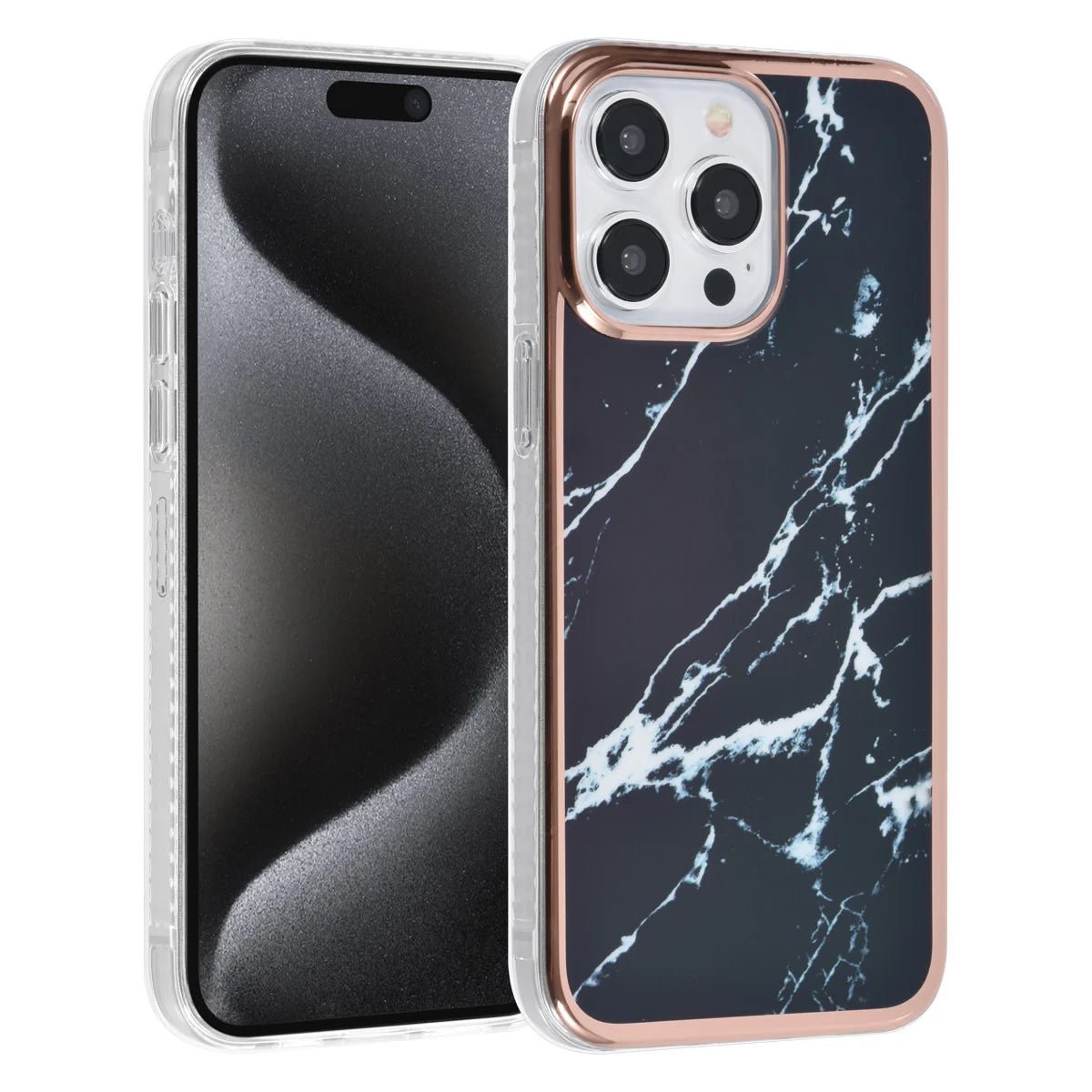 Tuniq iPhone 15 Pro Max - Σκληρή Θήκη με Πλαίσιο Σιλικόνης - Σχέδιο Μάρμαρο - Μαύρη