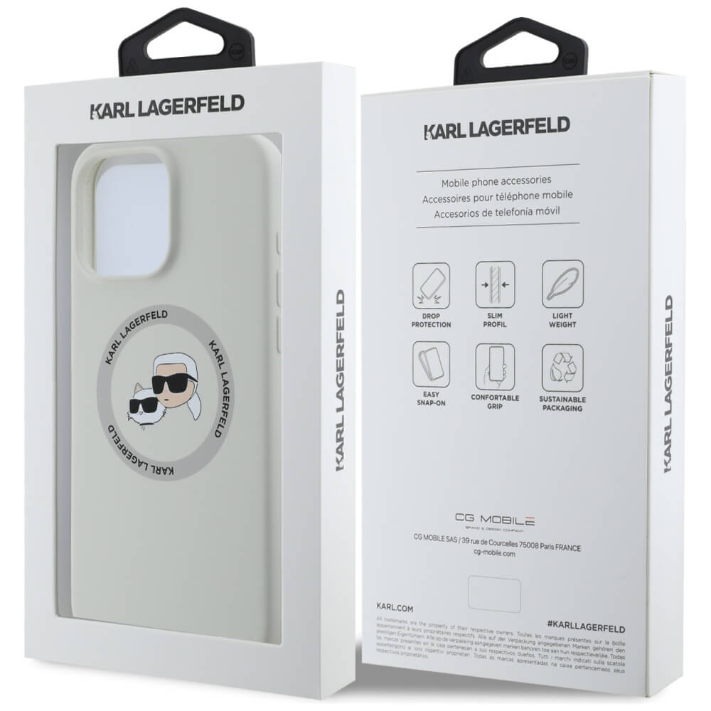 Karl Lagerfeld iPhone 16 Pro - Silicone Double Heads and Circle - Σκληρή Θήκη Σιλικόνης με MagSafe - Beige - KLHMP16LSKCHTCE