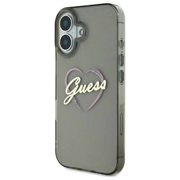 Guess iPhone 16 - IML Heart - Σκληρή Θήκη με Πλαίσιο Σιλικόνης - Black - GUHCP16SHCHGSPK