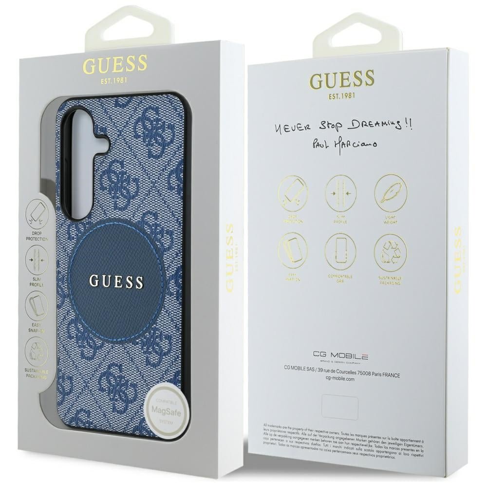 Guess Samsung Galaxy S25 Plus - 4G Round Patch Classic Logo - Θήκη με Επένδυση Συνθετικού Δέρματος και MagSafe - Blue - GUHMS25MP4PGRSGB
