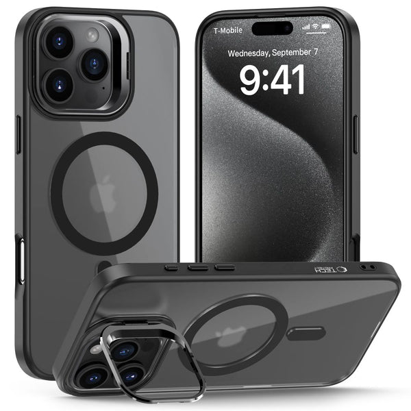 Tech - Protect iPhone 16 Pro Magstand MagSafe Σκληρή Θήκη με Πλαίσιο Σιλικόνης και Stand - Matte Black / Ημιδιάφανη