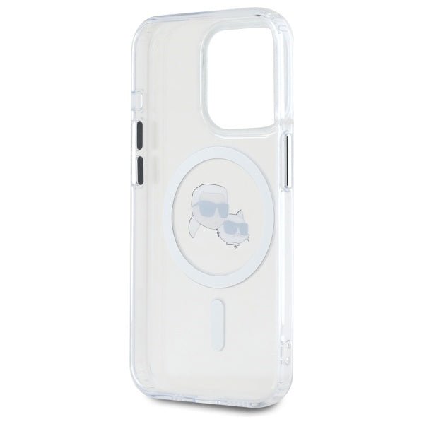 Karl Lagerfeld iPhone 15 Pro - IML Metal Karl and Choupette Head - Σκληρή Θήκη με Πλαίσιο Σιλικόνης και MagSafe - White - KLHMP15LHLSKCH