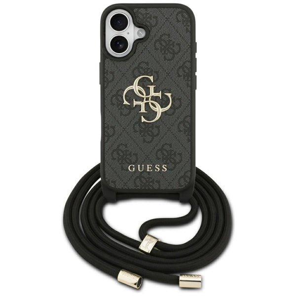 Guess iPhone 17 - 4G Big Logo Cord Stap Crossbody - Θήκη με Επένδυση Συνθετικού Δέρματος και Λουράκι - Black - GUHCP17SP4GMGCRK