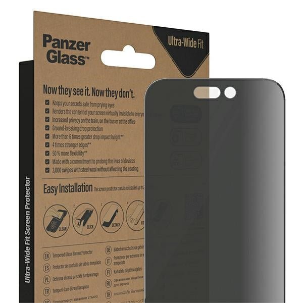 PanzerGlass iPhone 14 Pro Ultra - Wide Fit Privacy Antibacterial Easy Aligner Full Screen Αντιχαρακτικό Γυαλί Οθόνης - Black