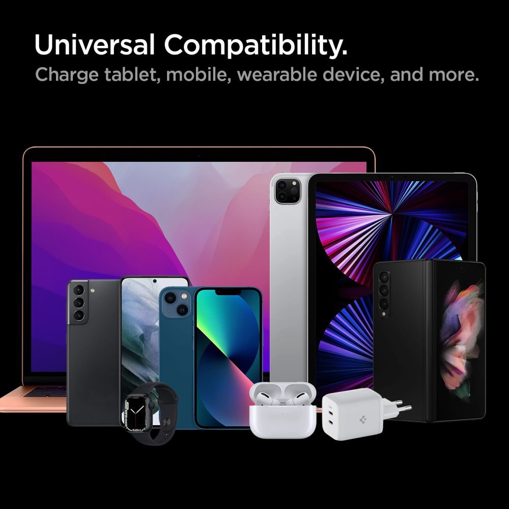 Spigen PE2106EU PowerArc PD 65W Οικιακός Φορτιστής Γρήγορης Φόρτισης με 2 Θύρες Type - C - White