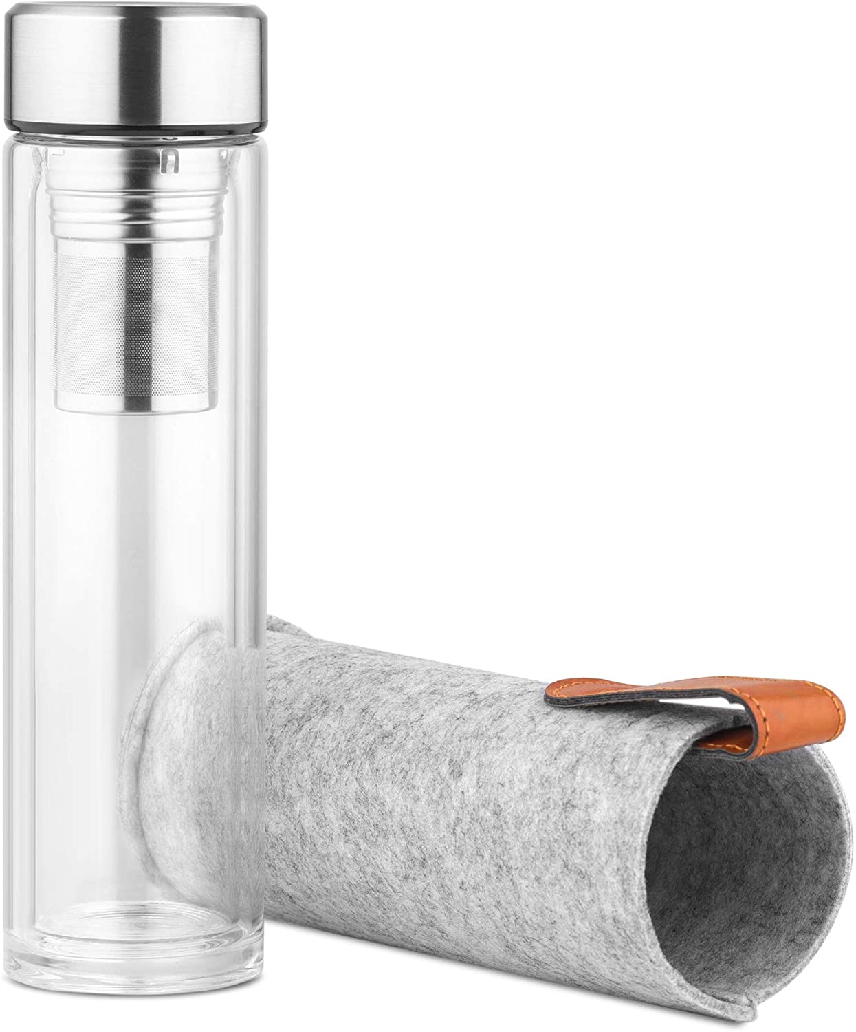 Navaris Γυάλινο Μπουκάλι Τσαγιού με Θήκη μεταφοράς - 500ml - Clear - 52420.2.01