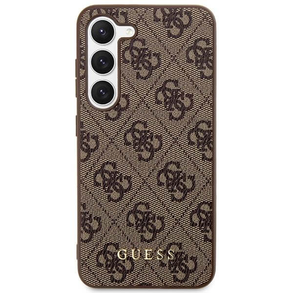 Guess Samsung Galaxy S23+ - 4G Metal Gold Logo Σκληρή Θήκη με Επένδυση Συνθετικού Δέρματος - Brown - GUHCS23MG4GFBR