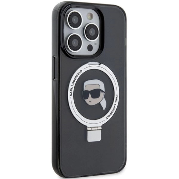 Karl Lagerfeld iPhone 15 Pro Max Ring Stand Karl Head MagSafe Σκληρή Θήκη με Πλαίσιο Σιλικόνης και MagSafe - Διάφανη / Black - KLHMP15XHMRSKHK
