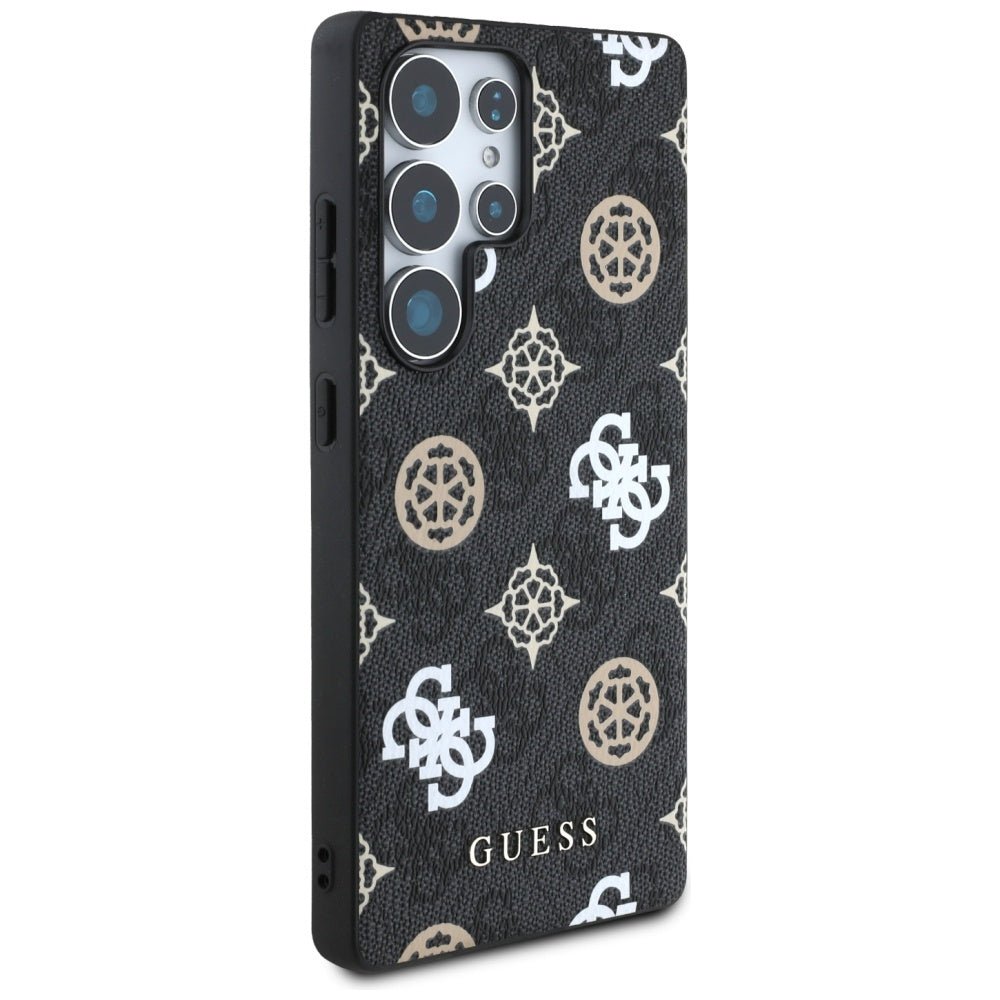 Guess Samsung Galaxy S25 Ultra - 4G Printed Colored Peony Pattern - MagSafe Θήκη με Επένδυση Συνθετικού Δέρματος - Black - GUHMS25LP4PWPK