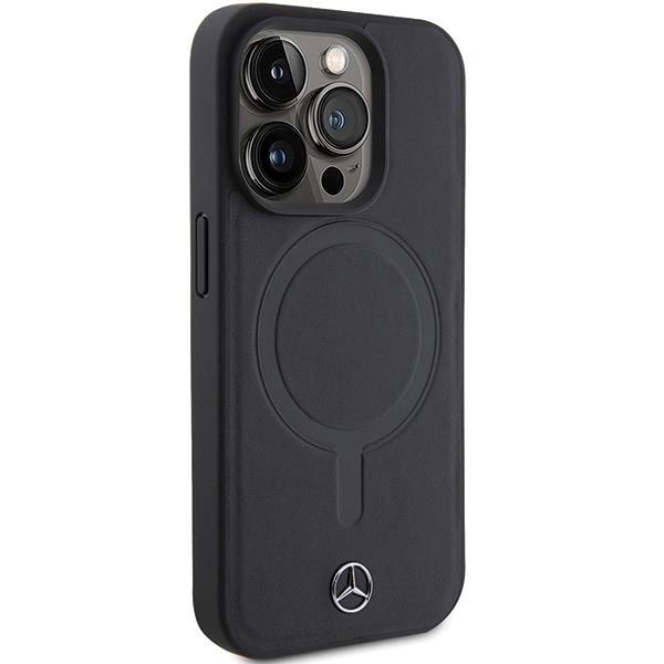 Mercedes iPhone 15 Pro Max Smooth Leather MagSafe Σκληρή Θήκη με Επένδυση Συνθετικού Δέρματος και MagSafe - Black - Mer007846 - 0