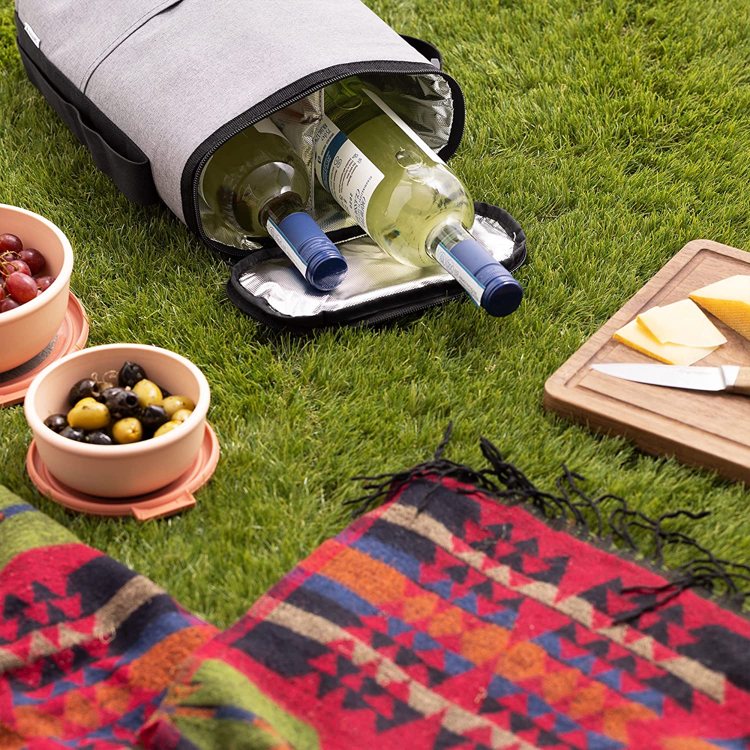 Navaris Cool Bag Ισοθερμική Τσάντα με 2 Θήκες για Μπουκάλια Κρασιού - Grey - 46163.25