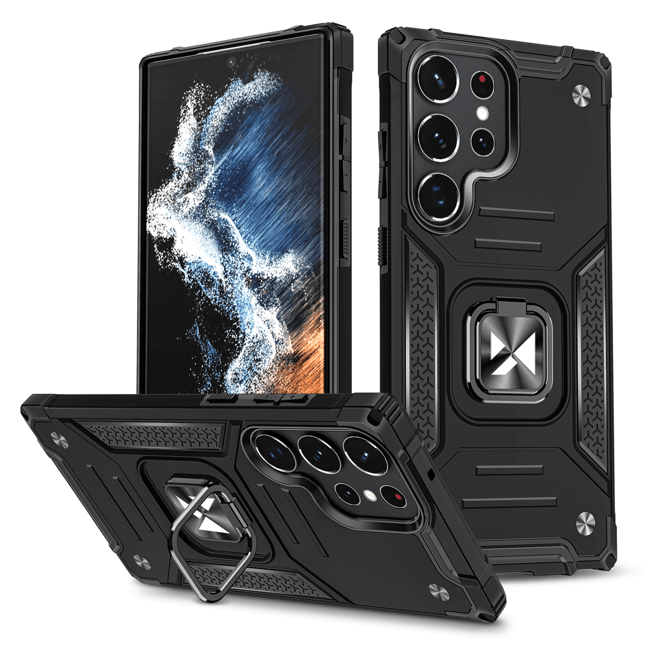 Wozinsky Samsung Galaxy S23 Ultra Ring Armor Σκληρή Θήκη με Πλαίσιο Σιλικόνης και Δαχτυλίδι Συγκράτησης - Black