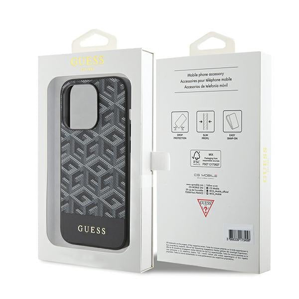 Guess iPhone 15 Pro - GCube Stripes MagSafe Σκληρή Θήκη με Επένδυση Συνθετικού Δέρματος και MagSafe - Black - GUHMP15LHGCFSEK