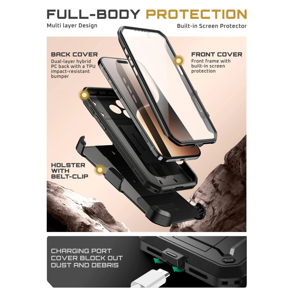 Supcase iPhone 17 Pro Max - Unicorn Beetle Pro - Σκληρή Θήκη με Προστασία Οθόνης και Stand - Black