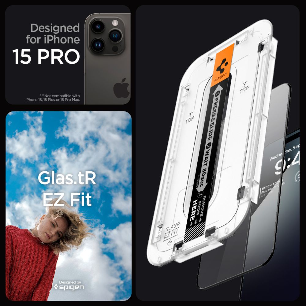Spigen iPhone 15 Pro Glas.TR EZ Fit FC 0.3mm 2.5D 9H Case Friendly Full Screen Tempered Glass Αντιχαρακτικό Γυαλί Οθόνης - 2 Τεμάχια - Black