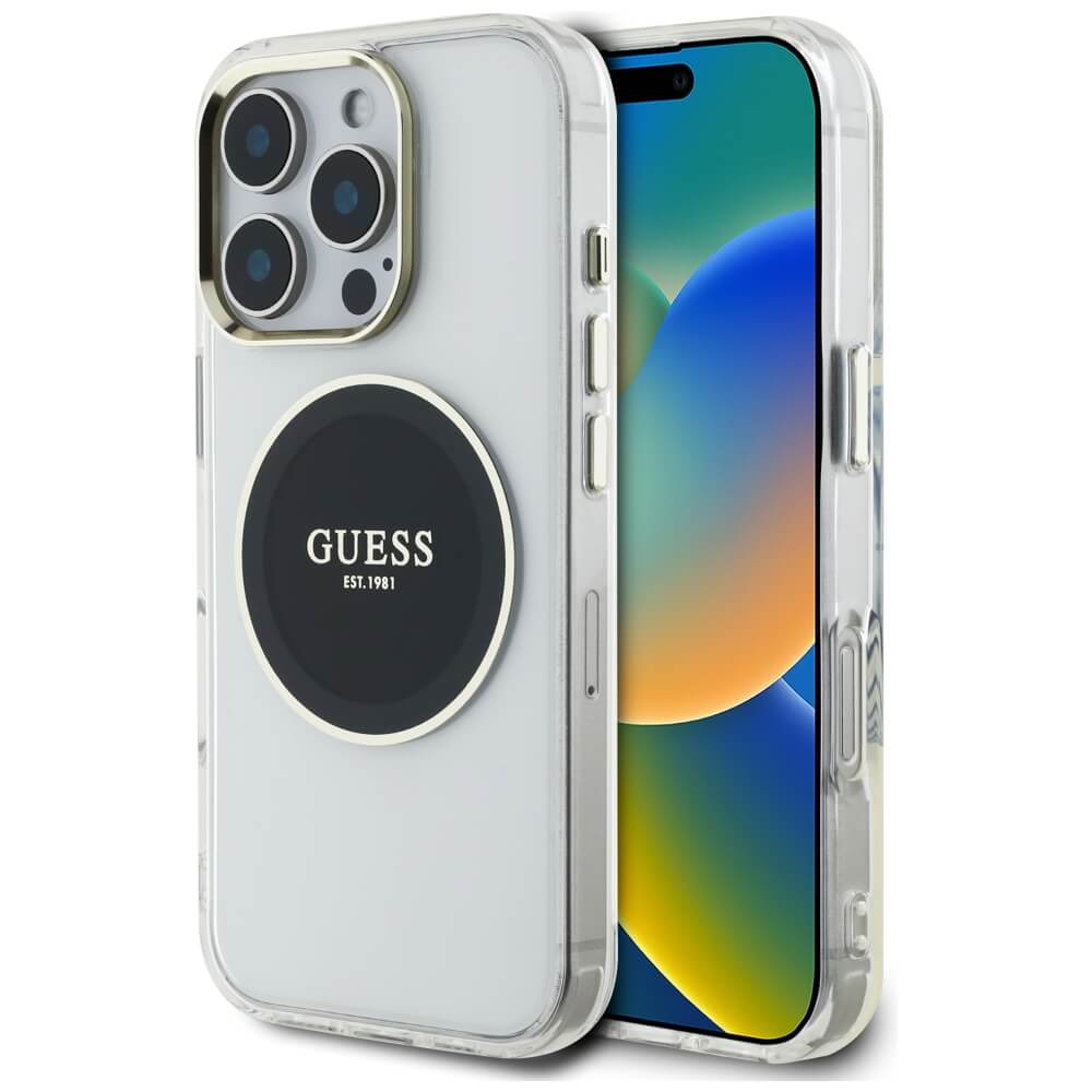 Guess iPhone 16 Pro Max IML Metal Colored Circle Classic Logo MagSafe Σκληρή Θήκη με Πλαίσιο Σιλικόνης και MagSafe - Black - GUHMP16XHTDRCEDK