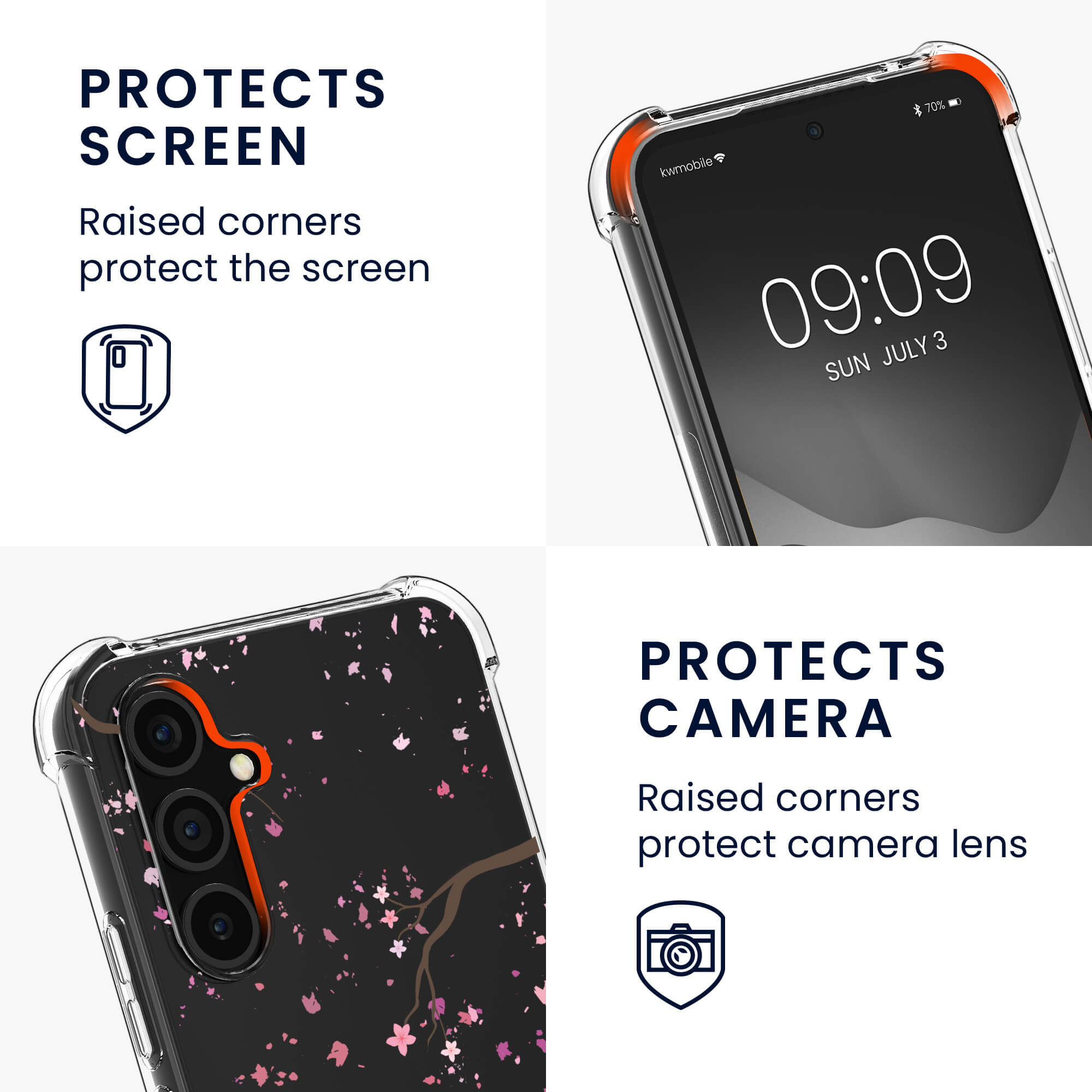 KW Samsung Galaxy A54 5G Θήκη Σιλικόνης TPU με Λουράκι Design Cherry Blossoms - Pink / Dark Brown - Διάφανη - 61334.02
