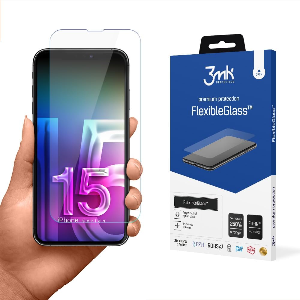 3MK iPhone 15 0.30mm 7H Anti Fingerprint Flexible Tempered Glass Ευλύγιστο Αντιχαρακτικό Γυαλί Οθόνης - Clear