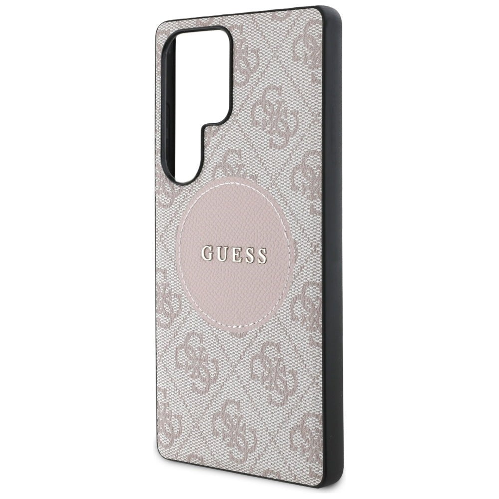 Guess Samsung Galaxy S25 Ultra - 4G Round Patch Classic Logo - Θήκη με Επένδυση Συνθετικού Δέρματος και MagSafe - Pink - GUHMS25LP4PGRSGP