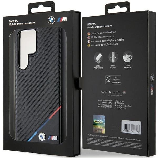 BMW Samsung Galaxy S24 Ultra Carbon Tricolor Line MagSafe Σκληρή Θήκη με Πλαίσιο Σιλικόνης - Black
