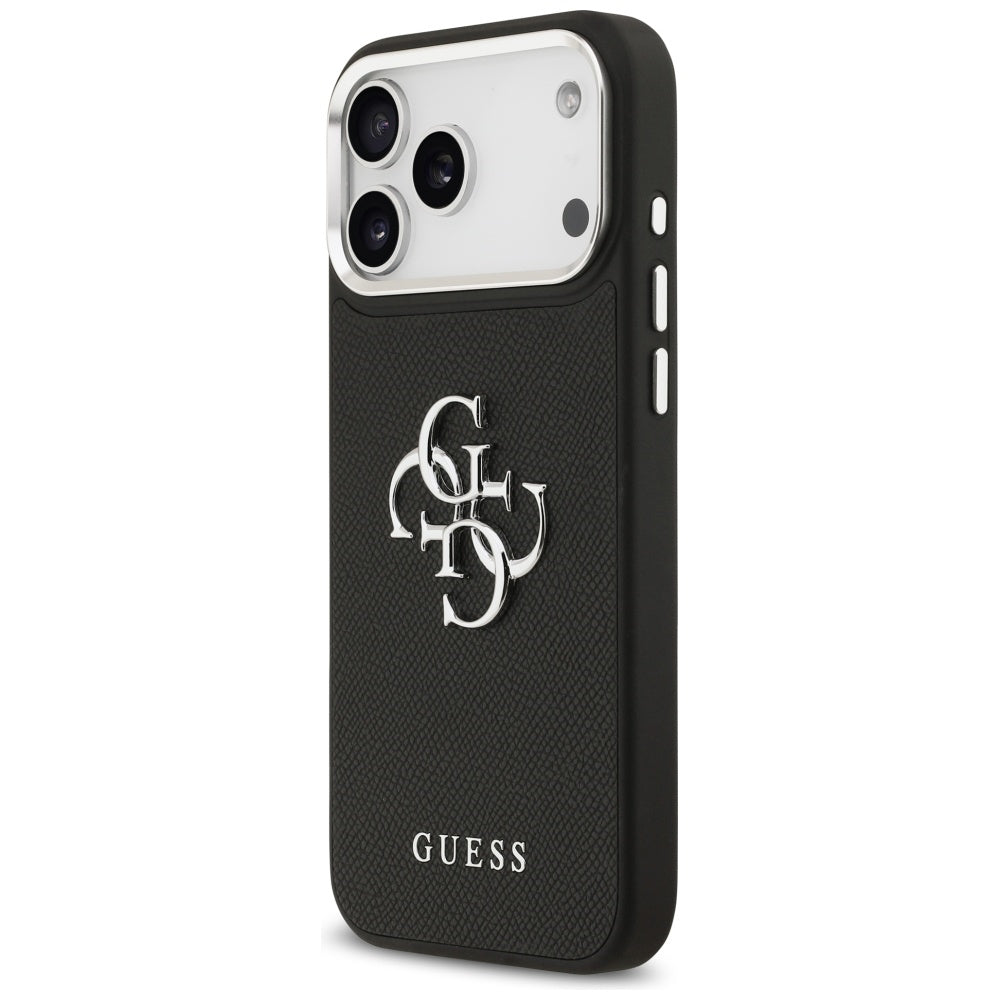Guess iPhone 17 Pro Max - Grained Big 4G Classic Logo - Σκληρή Θήκη με Επένδυση από Οικολογικό Δέρμα - Black - GUHCP17XPG4SMCEK