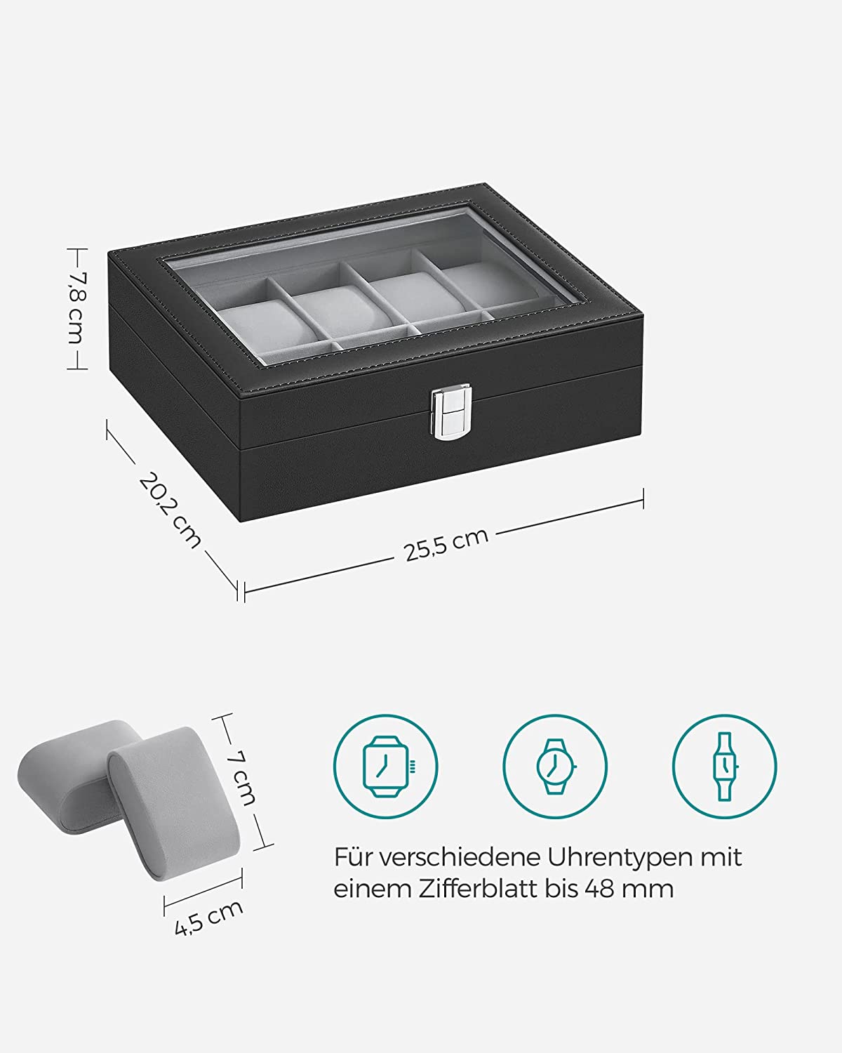 Songmics Θήκη Αποθήκευσης για 10 Ρολόγια - ‎Grey - JWB010BK