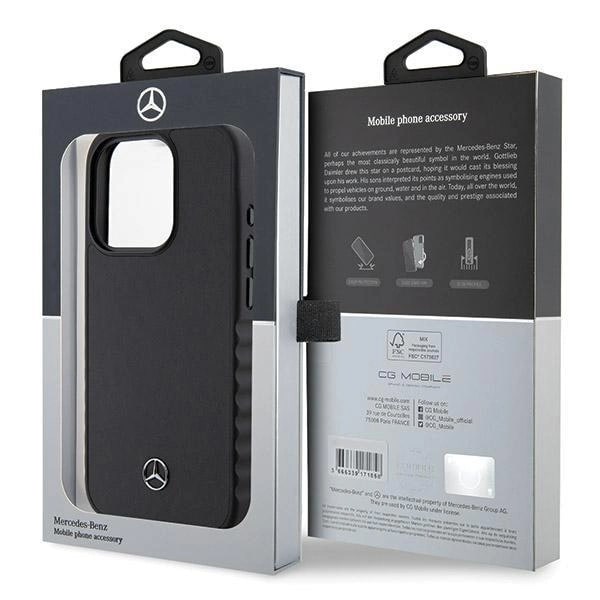 Mercedes iPhone 15 Pro Smooth Leather Σκληρή Θήκη με Επένδυση Δέρματος - Black - Mer008002 - 0