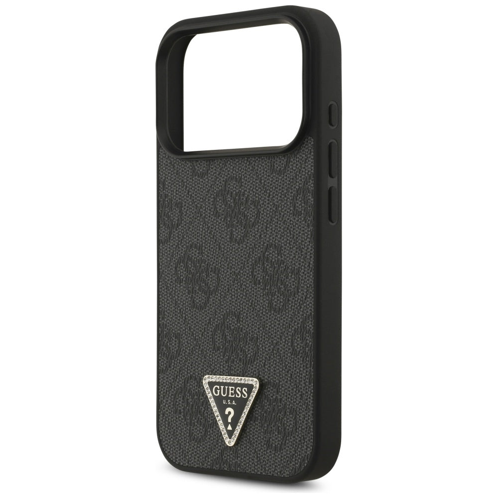 Guess iPhone 17 Pro - 4G Triangle Strass MagSafe - Σκληρή Θήκη με Επένδυση Συνθετικού Δέρματος - Black - GUHMP17LP4TDPLK