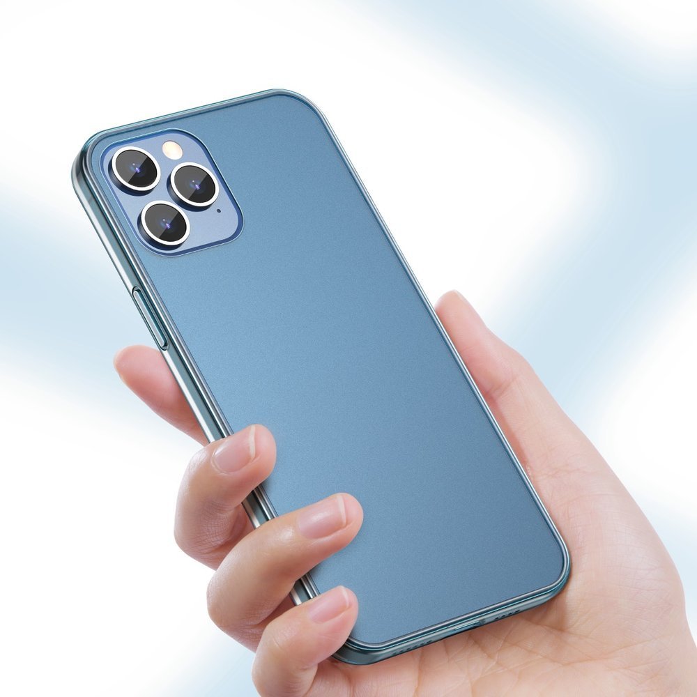 Baseus iPhone 12 / iPhone 12 Pro Frosted Glass Θήκη με Πλαίσιο Σιλικόνης και Όψη Γυαλιού Tempered Glass - Navy Blue - WIAPIPH61P - WS03