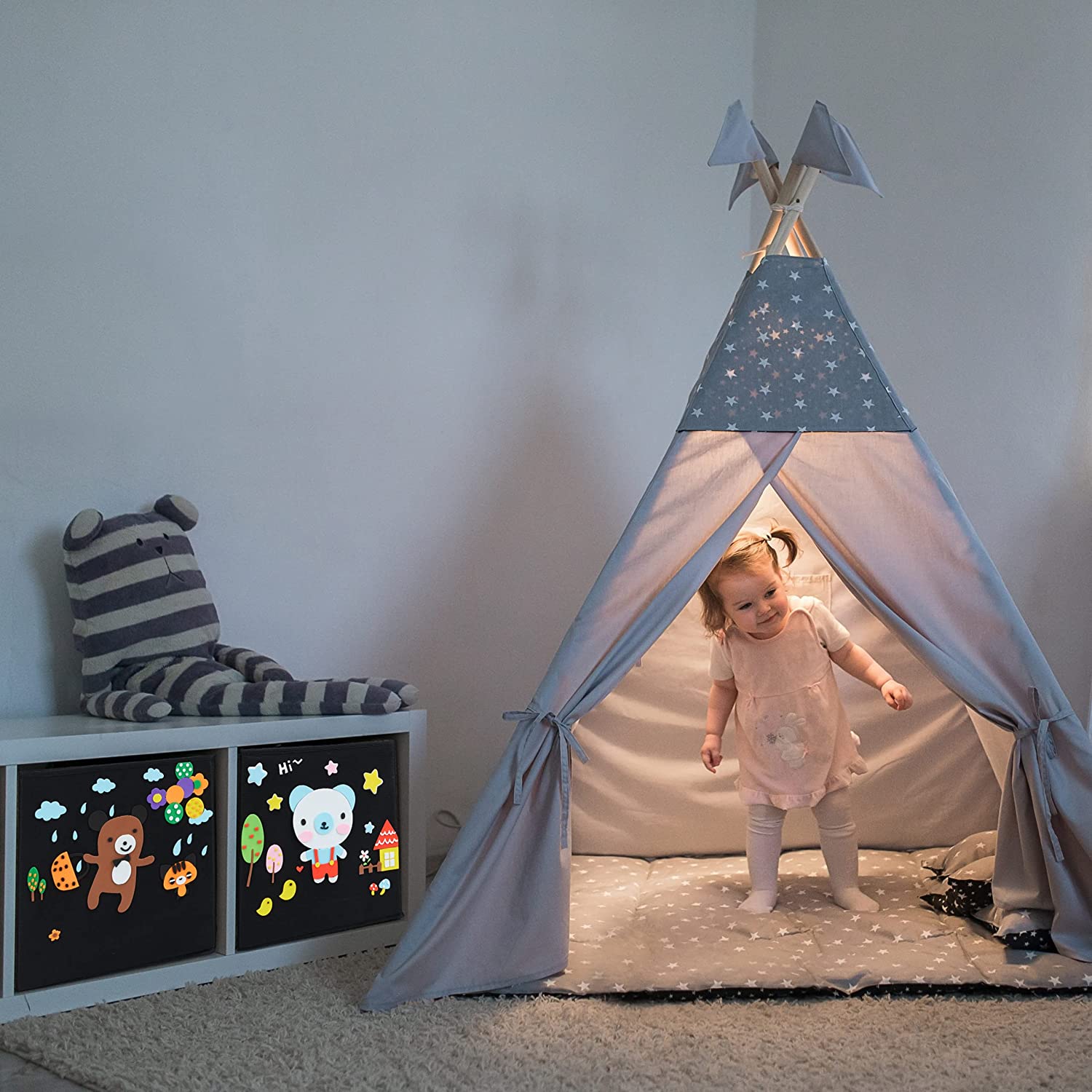 Relaxdays Σετ με 4 Παιδικά DIY Κουτιά Αποθήκευσης Παιχνιδιών - Design C - Black / Multicolor - 4052025905019