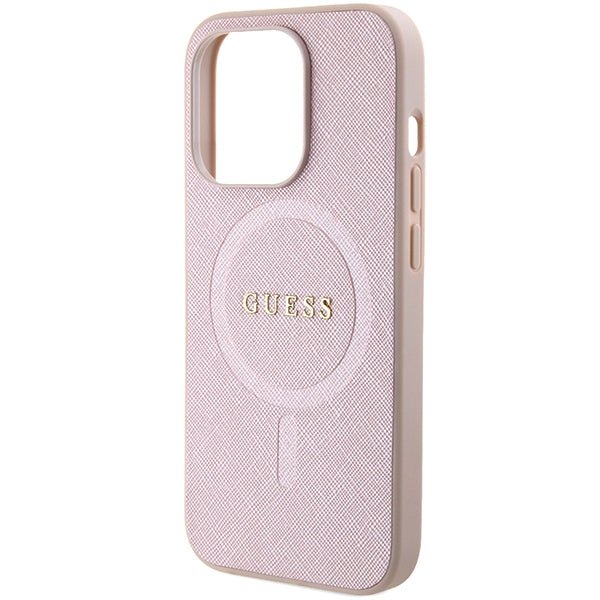 Guess iPhone 15 Pro Max Saffiano MagSafe Σκληρή Θήκη με Πλαίσιο Σιλικόνης και MagSafe - Pink - GUHMP15XPSAHMCP